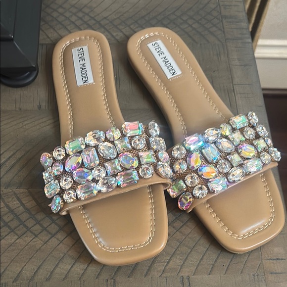 Steve Madden Shoes - Steve Madden Tan Crystal Slide Sandals